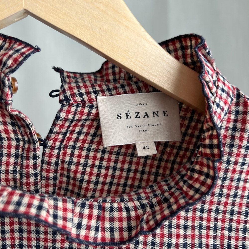 Sézane Red and Blue Checkered Blouse